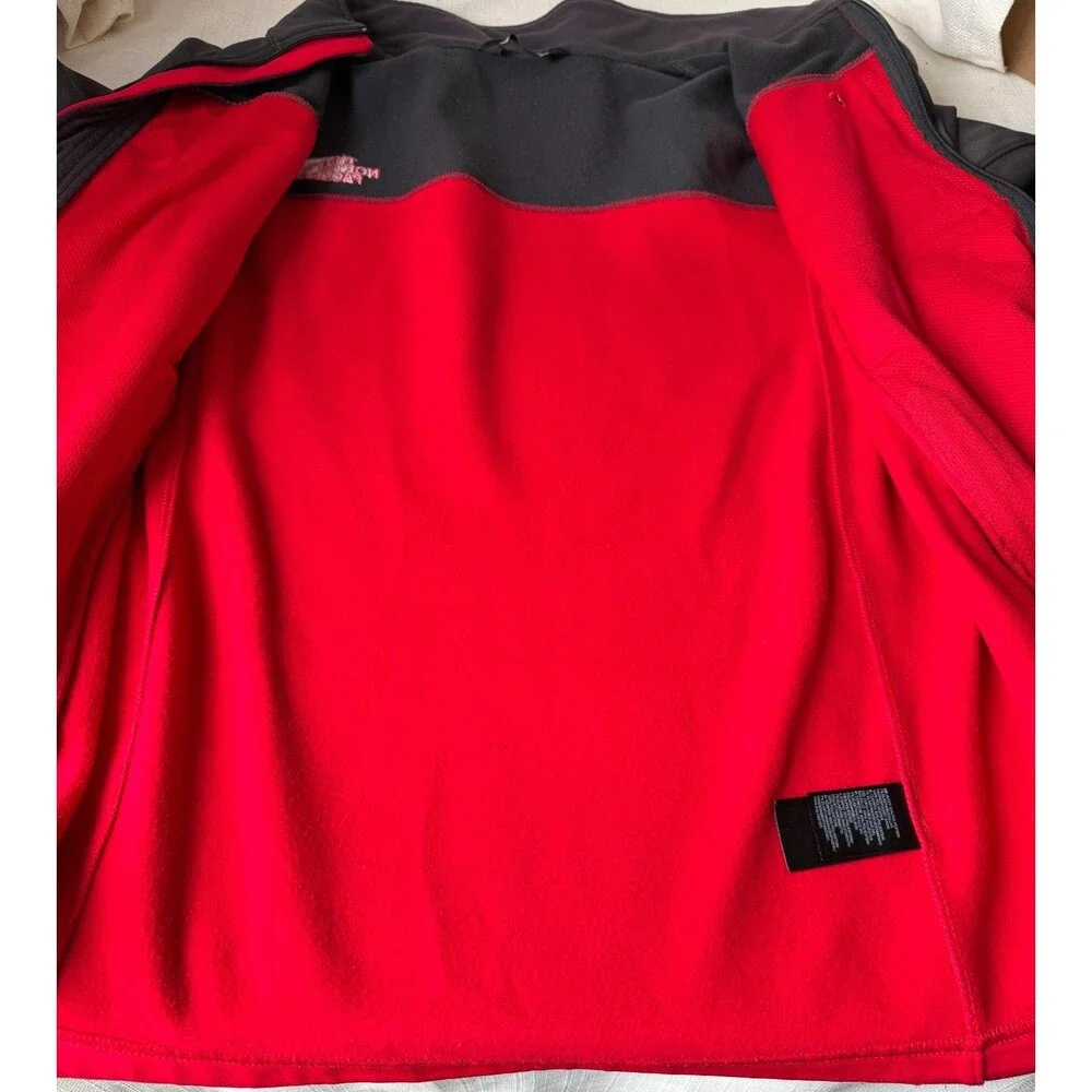 The North Face Soft Shell Jacket Mens Large Red Black Full Zip Fleece Lined